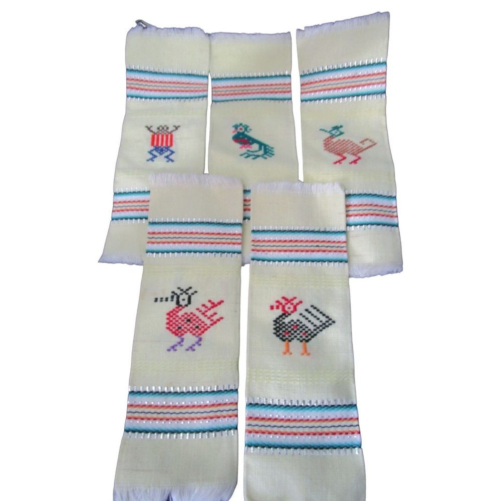 Woven Embroidered Southwest Style Vintage Cocktail Napkins A Set of Five EUC